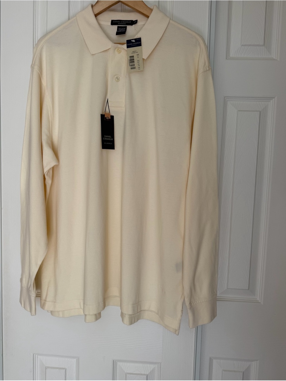 Daniel Cremieux Classics 100% Cotton Long Sleeve Polo Shirt - Cream Size XL